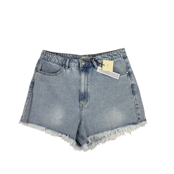TGLA Denim Shorts Womens Size 30 Light Wash High-Waisted With Fringe Hem - Picture 2 of 9